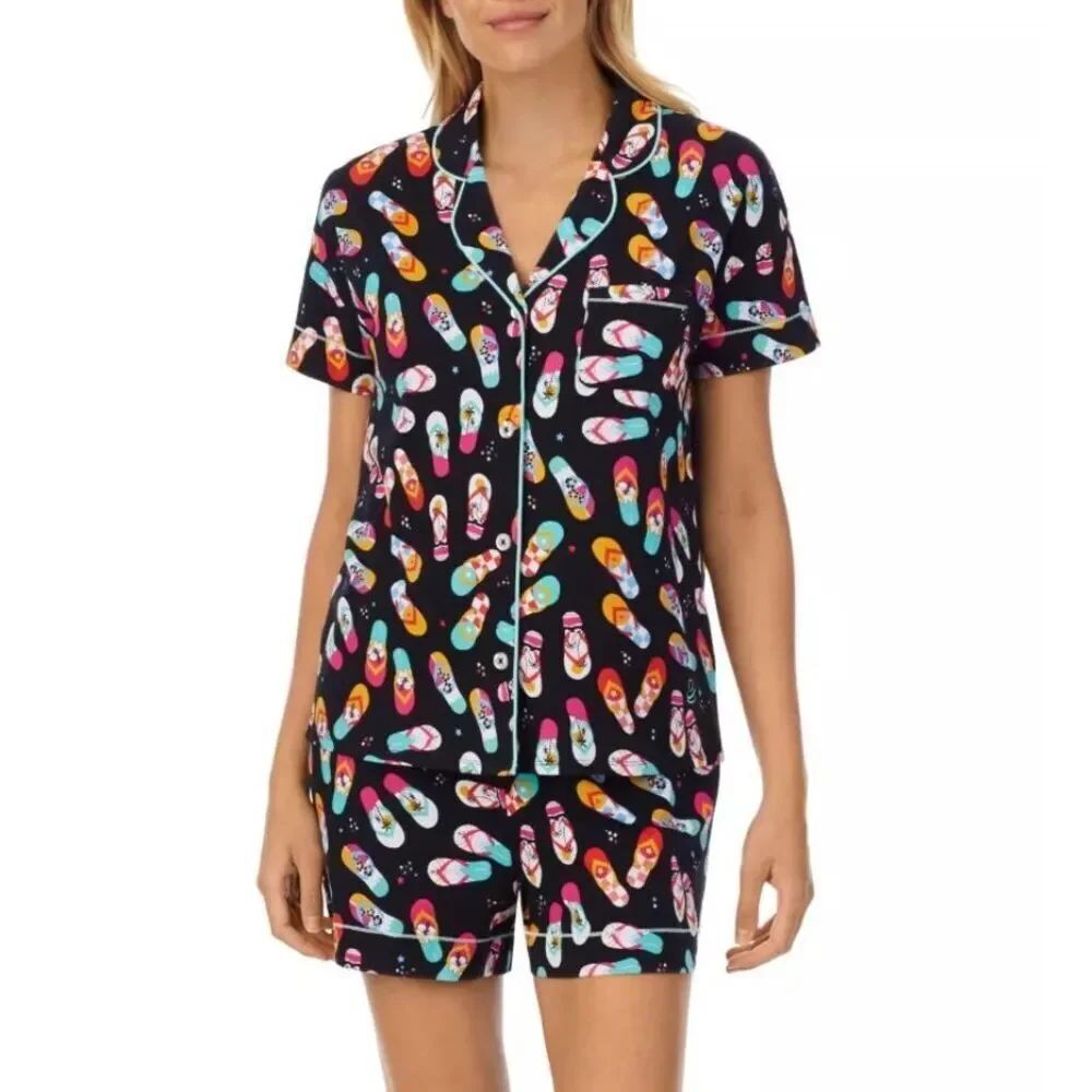 Cuddl Duds NWT size M pajama shorts set flip flops
